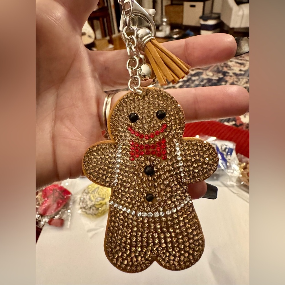 Gingerbread Man Rhinestone Puffy Bag Charm/Key Chain NEW - Picture 3 of 3